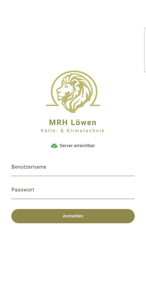 MRH Löwen App — Anmeldebildschirm mit goldenem Löwen-Emblem